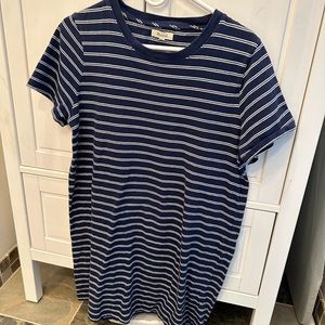 Madewell Navy Blue and White Striped Cotton T-Shirt Dress